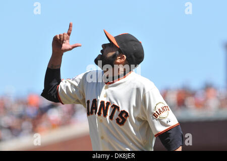 July 24, 2011 - San Francisco, California, U.S. - San Francisco Giants relief pitcher SERGIO ROMO (54) pitches a great inning during Sunday's game at AT&T park.  The Giants beat the Brewers 2-1. (Credit Image: © Scott Beley/Southcreek Global/ZUMAPRESS.com) Stock Photo