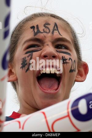 July 27, 2011 - Boca Raton, Florida, U.S. -  BOCA RATON FL  magicJack vs Somerset, NJ.  - Olivia Razzo, 10 of Lake Worth cheers for her favorite players #1 Hope Solo and #20 Abby Wambach before magicJack's match against Blue Sky FC. Solo was not at the game due to an injury. (Credit Image: © Allen Eyestone/The Palm Beach Post/ZUMAPRESS.com) Stock Photo