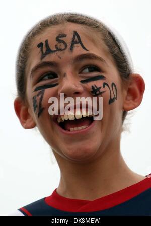 July 27, 2011 - Boca Raton, Florida, U.S. -  BOCA RATON, FL  magicJack vs Blue Sky FC at FAU...Olivia Razzo, 10, of Lake Worth cheers for her favorite players and World Cup soccer stars #1 Hope Solo and #20 Abby Wambach before magicJack's match against Blue Sky FC. Solo was not at the game due to an injury. Blue Sky FC won 2-0. (Credit Image: © Allen Eyestone/The Palm Beach Post/ZU Stock Photo