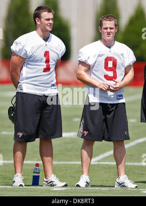 July 30, 2011 - DANIEL WALLACE   |   Times.TP 341686 WALL Bucs 9 (07/30/2011 Tampa) Punter Robert Malone (1) stands with new Buc punter Michael Koenen (9) during Tampa Bay Buccaneers training camp at One Buc Place in Tampa on Saturday. [DANIEL WALLACE, Times] (Credit Image: © St. Petersburg Times/ZUMAPRESS.com) Stock Photo