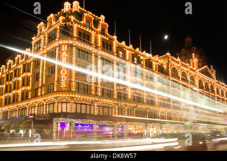 Harrods department store. Facade illuminated at night. Stock Photo