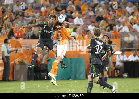 July 30, 2011 - Houston, Texas, U.S - Houston Dynamo Forward Cam Weaver (15) heads the ball. Houston Dynamo defeated the Seattle Sounders FC 3-1 at Robertson Stadium in Houston, Texas. (Credit Image: © Luis Leyva/Southcreek Global/ZUMAPRESS.com) Stock Photo