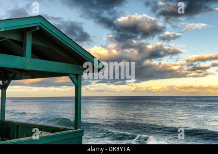 Lookout hut and the Pacific Ocean.  Photographed from Ellen Browning Scripps Park. La Jolla,  California, United States. Stock Photo