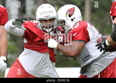 Aug. 3, 2011 - Flagstaff, Arizona, U.S - Arizona Cardinals' defensive end Dan Williams (92) and guard Rex Hadnot (70) square off in a drill during an afternoon practice at Northern Arizona University in Flagstaff, Arizona. (Credit Image: © Chris Pondy/Southcreek Global/ZUMAPRESS.com) Stock Photo