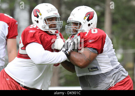 Aug. 3, 2011 - Flagstaff, Arizona, U.S - Arizona Cardinals' defensive end Dan Williams (92) and guard Rex Hadnot (70) square off in a drill during an afternoon practice at Northern Arizona University in Flagstaff, Arizona. (Credit Image: © Chris Pondy/Southcreek Global/ZUMAPRESS.com) Stock Photo