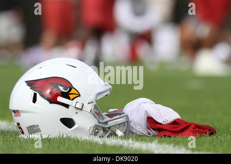 An Arizona Cardinals helmet on the grass during Arizona Cardinals