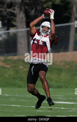 Aug. 5, 2011 - Flagstaff, Arizona, U.S - Arizona Cardinals wide receiver Larry Fitzgerald (#11) jumps and makes a catch during a training camp practice on the campus of Northern Arizona University in Flagstaff, Arizona. (Credit Image: © Gene Lower/Southcreek Global/ZUMAPRESS.com) Stock Photo