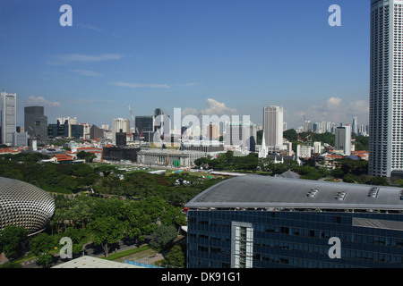 Singapore Cityscape. View from Marina Mandarin Hotel. Singapore. Supreme Court and City Hall buildings at picture center. Stock Photo