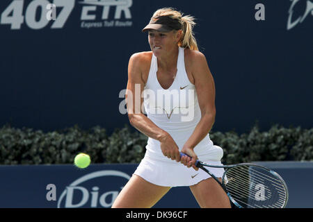 Aug. 11, 2011 - Toronto, Ontario, Canada - Russia's Maria Sharapova in action during the first set of her match at the Rogers Cup, played at the Rexall Centre  in Toronto. Sharapova lost in three sets to Voskoboeva 3-6, 5-7 (Credit Image: © Steve Dormer/Southcreek Global/ZUMAPRESS.com) Stock Photo