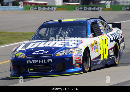 Aug. 12, 2011 - Watkins Glen, New York, U.S - Jimmie Johnson, driver of the (48) Lowe's Chevrolet, drives into turn 11 during practice for the Heluva Good! Sour Cream Dips at The Glen in Watkins Glen, NY. (Credit Image: © Michael Johnson/Southcreek Global/ZUMAPRESS.com) Stock Photo
