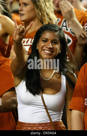 Sept. 3, 2011 - Austin, Texas, United States of America - A Texas fan shows her support for her team during the game between the Rice Owls and the Texas Longhorns at Darrell K Royal Texas Memorial Stadium in Austin, Texas. Texas beat Rice 34-9. (Credit Image: © Matt Pearce/Southcreek Global/ZUMAPRESS.com) Stock Photo