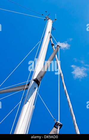 Mast of a sailboat against a blue sky Stock Photo