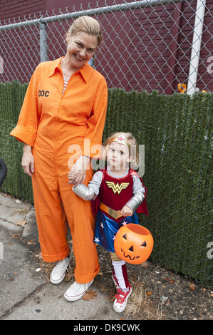 Halloween trick or treater in the Kensington section of Brooklyn, NY, 2013. Stock Photo