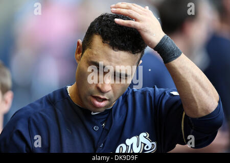 Aug. 18, 2011 - Milwaukee, Wisconsin, U.S - Milwaukee Brewers center fielder Jerry Hairston Jr. #15 prior to the game. The Los Angeles Dodgers defeated the Milwaukee Brewers 5-1 at Miller Park in Milwaukee. (Credit Image: © John Fisher/Southcreek Global/ZUMAPRESS.com) Stock Photo