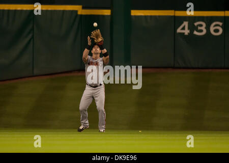 Aug. 19, 2011 - Houston, Texas, U.S - San Francisco OF Aaron Rowand  (33) making  catch. Astros defeated the Giants 6-0 at Minute Maid Park in Houston, TX. (Credit Image: © Juan DeLeon/Southcreek Global/ZUMAPRESS.com) Stock Photo