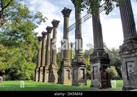 Windsor ruins of an antebellum mansion near Port Gibson, Mississippi burned down in 1890. Stock Photo