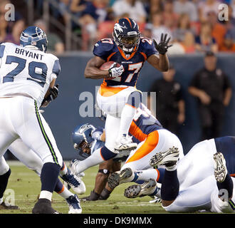 The Denver Broncos and the Seattle Seahawks line up on the line of  scrimmage during the first half of an NFL football game Sunday, Sept. 9,  2018, in Denver. (AP Photo/Jack Dempsey