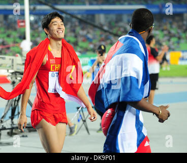 Aug. 29, 2011 - Daegu, South Korea - Yohan Blake of Jamaica celebrates winning the men's 100 metres final at the 13th IAAF World Athletics Championships at the Daegu Stadium , South Korea, Aug. 29, 2011. (Credit Image: © Korea Jana Press/Jana Press/ZUMAPRESS.com) Stock Photo