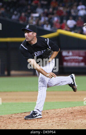 Aug. 29, 2011 - Phoenix, Arizona, U.S. - Relief pitcher Huston Street (16) came in to finish the game for the Rockies.  The Diamondbacks defeated Colorado 5-1 in the series opener at Chase Field in Phoenix. (Credit Image: © Dean Henthorn/Southcreek Global/ZUMAPRESS.com) Stock Photo