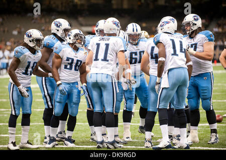 Sept. 1, 2011 - New Orleans, Louisiana, United States of America - Tennessee Titans Quarterback Rusty Smith (11) huddles for a play.during the second half of the game. Tennessee Titans defeated the New Orleans Saints 32-9. (Credit Image: © Gus Escanelle/Southcreek Global/ZUMAPRESS.com) Stock Photo