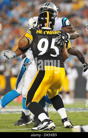 Sept. 1, 2011 - Charlotte, North Carolina, U.S - Pittsburgh Steelers defensive end Cameron Heyward (95) lines up with his man during the preseason game.Steelers defeat the Panthers 33-17  at the  Bank of America Stadium in Charlotte North Carolina. (Credit Image: © Anthony Barham/Southcreek Global/ZUMAPRESS.com) Stock Photo