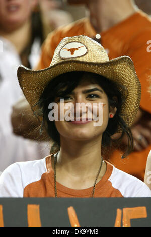 Sept. 3, 2011 - Austin, Texas, United States of America - A Texas fan shows her support for her team during the game between the Rice Owls and the Texas Longhorns at Darrell K Royal Texas Memorial Stadium in Austin, Texas. Texas beat Rice 34-9. (Credit Image: © Matt Pearce/Southcreek Global/ZUMAPRESS.com) Stock Photo