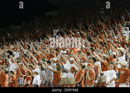 Sept. 3, 2011 - Austin, Texas, United States of America - The Texas fans sing the Texas Fight song after the game between the Rice Owls and the Texas Longhorns at Darrell K Royal Texas Memorial Stadium in Austin, Texas. Texas beat Rice 34-9. (Credit Image: © Matt Pearce/Southcreek Global/ZUMAPRESS.com) Stock Photo