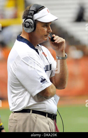 Sept. 10, 2011 - Syracuse, New York, U.S - Syracuse Orange head coach Doug Marrone waits for the officials call in the third quarter against the Rhode Island Rams at the Carrier Dome in Syracuse, NY.  Syracuse defeated Rhode Island 21-7. (Credit Image: © Michael Johnson/Southcreek Global/ZUMAPRESS.com) Stock Photo