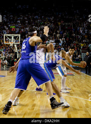 Sept. 10, 2011 - Mar del Plata, Buenos Aires, Argentina - Argentina's CARLOS DELFINO holds up the ball during the FIBA Americas 2011 semi-final basketball match between Argentina and Puerto Rico. Argentina won the match 81-79, qualifying for the 2012 Olympics in London. (Credit Image: © Ryan Noble/ZUMApress.com) Stock Photo