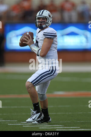 Sept. 10, 2011 - Austin, Texas, United States of America - Brigham Young Cougars quarterback Jake Heaps (9) in action during the game between the Brigham Young Cougars and the Texas Longhorns at the Darrell K Royal - Texas Memorial Stadium in Austin, Texas. Brigham Young leads Texas 13 to 3  at halftime. (Credit Image: © Dan Wozniak/Southcreek Global/ZUMAPRESS.com) Stock Photo