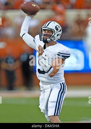 Sept. 10, 2011 - Austin, Texas, United States of America - Brigham Young Cougars quarterback Jake Heaps (9) in action during the game between the Brigham Young Cougars and the Texas Longhorns at the Darrell K Royal - Texas Memorial Stadium in Austin, Texas. Texas defeats Brigham Young 17 to 16. (Credit Image: © Dan Wozniak/Southcreek Global/ZUMAPRESS.com) Stock Photo