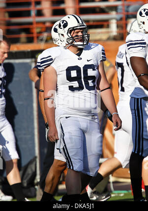 Sept. 10, 2011 - Austin, Texas, United States of America - Brigham Young Cougars offensive linesman Reed Hornung (96) in action during the game between the Brigham Young Cougars and the Texas Longhorns at the Darrell K Royal - Texas Memorial Stadium in Austin, Texas. Texas defeats Brigham Young 17 to 16. (Credit Image: © Dan Wozniak/Southcreek Global/ZUMAPRESS.com) Stock Photo