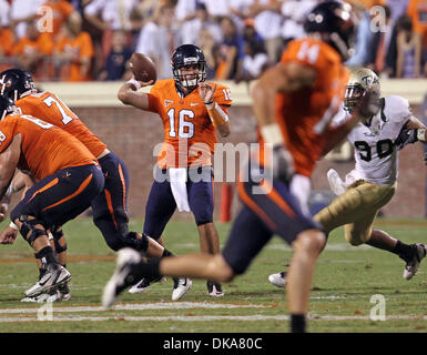 Sept. 3, 2011 - Charlottesville, Virginia - USA; Virginia Cavaliers quarterback MICHAEL ROCCO (16) throws the ball during an NCAA football game against William & Mary at Scott Stadium. Virginia won 40-3. (Credit Image: © Andrew Shurtleff/ZUMApress.com) Stock Photo