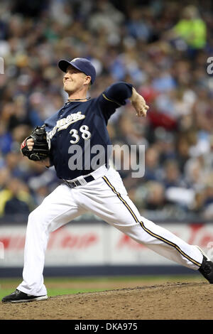 Sept. 14, 2011 - Milwaukee, Wisconsin, U.S - Milwaukee relief pitcher Chris Narveson #38 delivers a pitch. The Colorado Rockies defeated the Milwaukee Brewers 6-2 at Miller Park in Milwaukee. (Credit Image: © John Fisher/Southcreek Global/ZUMAPRESS.com) Stock Photo