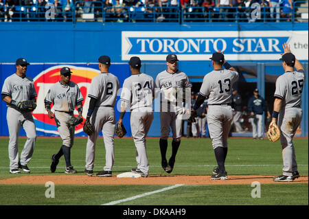 Sept. 17, 2011 - Toronto, Ontario, Canada - Alex Rodriguez (13) and the New York Yankees celebrate their win over the Toronto Blue Jays. The New York Yankees defeated the Toronto Blue Jays 7 - 6 at the Rogers Centre, Toronto Ontario. (Credit Image: © Keith Hamilton/Southcreek Global/ZUMAPRESS.com) Stock Photo