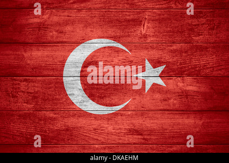 flag of Turkey or Turkish banner on wooden background Stock Photo