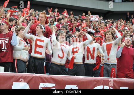 Sept. 17, 2011 - Philadelphia, Pennsylvania, U.S - The Temple Owls section at the during pre game introductions. Penn State trails Temple by a score of  10-7 in a game being  being played at Lincoln Financial Feld in Philadelphia, Pennsylvania (Credit Image: © Mike McAtee/Southcreek Global/ZUMAPRESS.com) Stock Photo