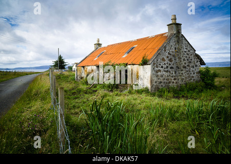 A casualty of time - an abandoned old Scottish croft cottage on Skye UK Stock Photo