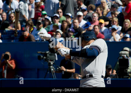 Sept. 18, 2011 - Toronto, Ontario, Canada - New York Yankees third baseman Alex Rodriguez (13) looses his bat in action against the Toronto Blue Jays. The Toronto Blue Jays defeated the New York Yankees 3 - 0 at the Rogers Centre, Toronto Ontario. (Credit Image: © Keith Hamilton/Southcreek Global/ZUMAPRESS.com) Stock Photo