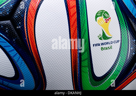 Adidas Brazuca, official match ball of the FIFA World Cup Brasil 2014, and  the official World Cup Trophy in Maracana Stadium Stock Photo - Alamy