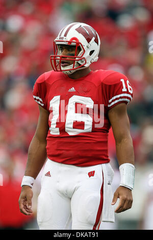 Oct. 1, 2011 - Madison, Wisconsin, U.S - Wisconsin quarterback Russell  Wilson #16 and the rest of the Wisconsin Badgers warm up prior to the start  of the Big-10 opener against Nebraska