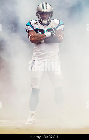 Aug. 13, 2011 - Charlotte, North Carolina, U.S - Carolina Panthers Top Cats  performs during a timeout as it continues to rain at tonights game between  the Panthers and the Giants.Panthers defeat