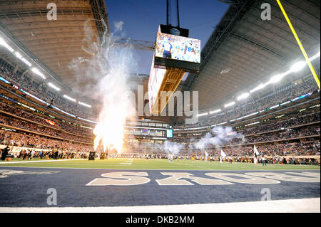 The Dallas Cowboys take the field prior to kickoff at the National