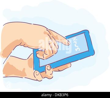 news on Tablet PC. hands holding Stock Vector