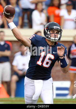 Sep. 24, 2011 - Charlottesville, Virginia, U.S. - Virginia Cavaliers quarterback MICHAEL ROCCO (16) throws the ball during the game at Scott Stadium. Mississippi Eagles beat Virginia Cavaliers 30-24. (Credit Image: © Andrew Shurtleff/ZUMAPRESS.com) Stock Photo