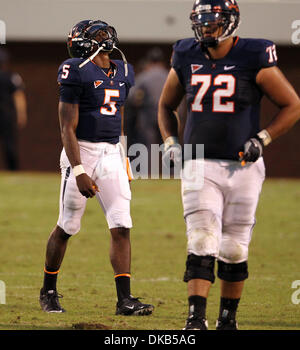 Sep. 24, 2011 - Charlottesville, Virginia, U.S. - Virginia Cavaliers quarterback DAVID WATFORD (5) reacts during the game at Scott Stadium. Mississippi Eagles beat Virginia Cavaliers 30-24. (Credit Image: © Andrew Shurtleff/ZUMAPRESS.com) Stock Photo