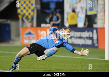 Sept. 29, 2011 - Chester, Pennsylvania, U.S - Philadelphia Union goalkeeper Zac MacMath (18) tries to make a save. In a  game is being  being played at PPL Park in Chester, Pennsylvania Philadelphia Union  and  the D.C. United are tied at the half at 2-2 (Credit Image: © Mike McAtee/Southcreek/ZUMAPRESS.com) Stock Photo