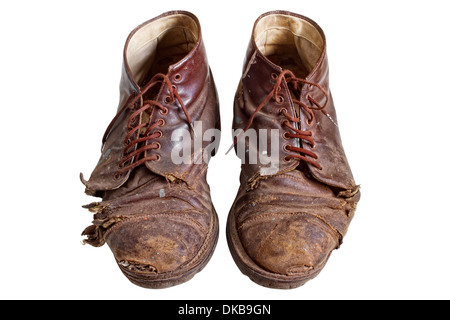 Old worn out boots, isolated on white Stock Photo