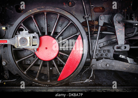 Detail of one wheel of a vintage steam train locomotive Stock Photo