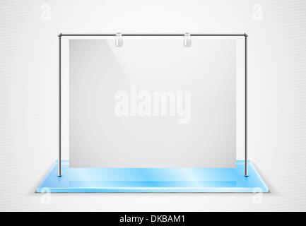 Vector ad screen hanging on metal frame standing on glass foundation Stock Vector